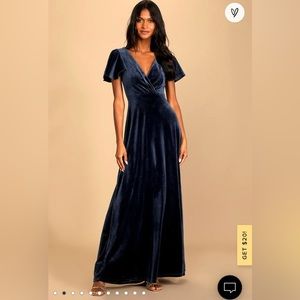 Lulus Absolutely Amazed Navy Blue Velvet Flutter Sleeve Maxi Dress NWT